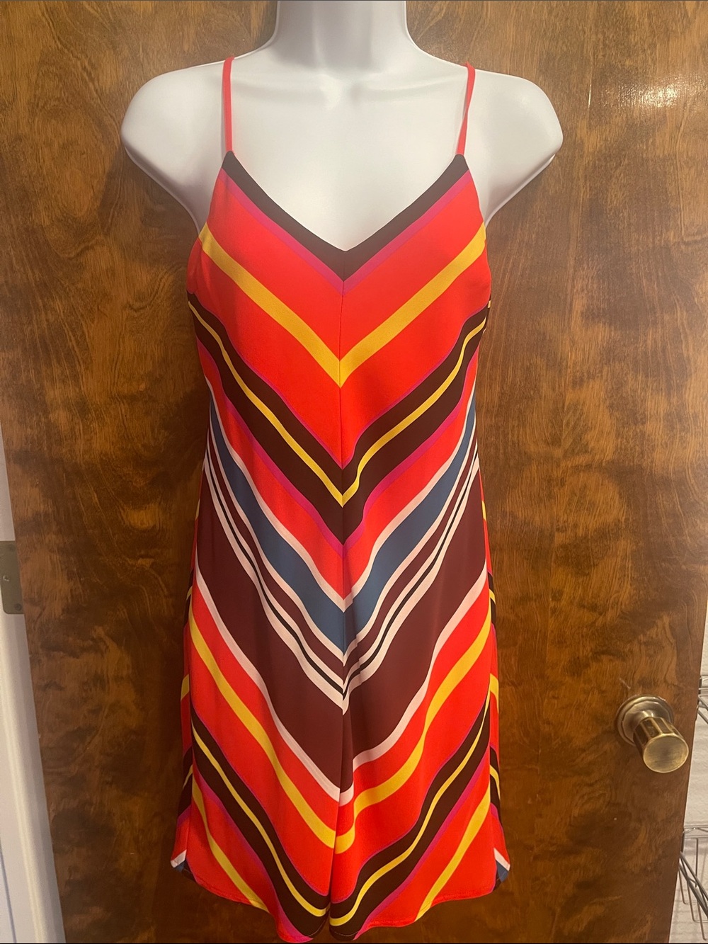 Express Strappy Chevron Slip Dress - Red, Yellow, Navy, Brown, Pink